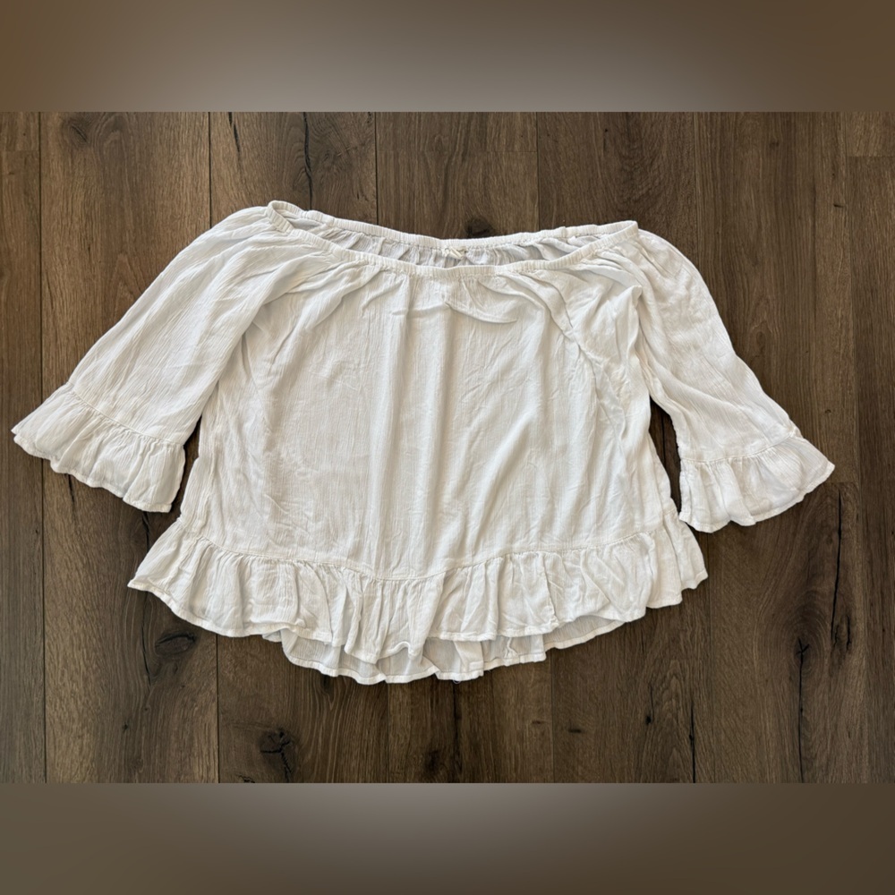 Beach Lunch Lounge Off Shoulder Boho Peasant Top  Women’s Size XL White Gauze